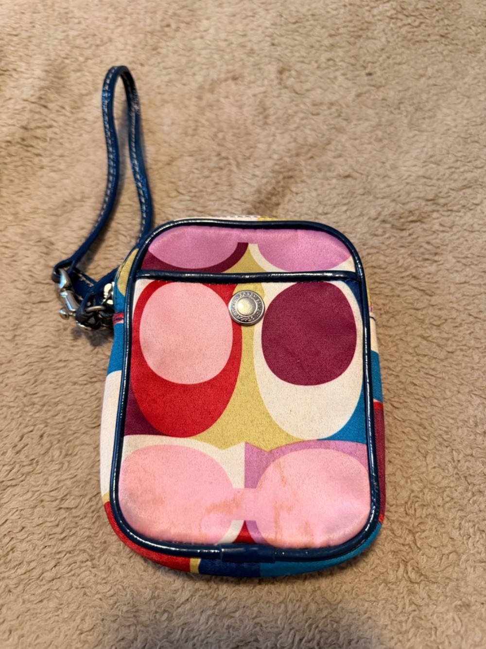 Coach Multicolor Pink Red Blue Canvas Wristlet